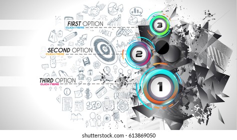 Infograph template with multiple choices and a lot of infographic design elements and mockups. Ranking elements to display product comparison, business plans and so on.