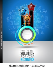 Infograph template with multiple choices and a lot of infographic design elements and mockups. Ranking elements to display product comparison, business plans and so on.