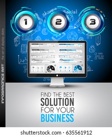 Infograph template with multiple choices and a lot of infographic design elements and mockups. Ranking elements to display product comparison, business plans and so on.