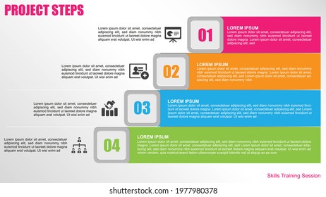 Infographic 1 to 4, colorful, rectangle, logos, icons, business, training, education, ideas, success, planning, analysis, vector, presentation