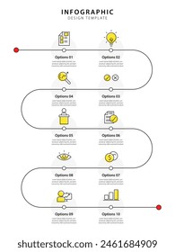 Infographic 10 step timeline journey, calendar Flat simple infographics design template. presentation graph. Business concept with 10 options, number vector illustration.