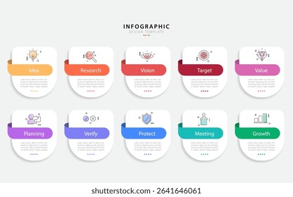 Infographic 10 step timeline journey, calendar Flat simple infographics design template. presentation graph. Business concept with 10 options, number vector illustration.