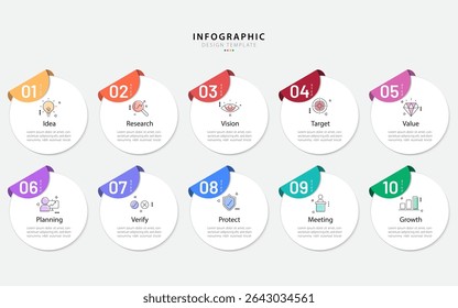 Infographic 10 step timeline journey, calendar Flat simple infographics design template. presentation graph. Business concept with 10 options, number vector illustration.
