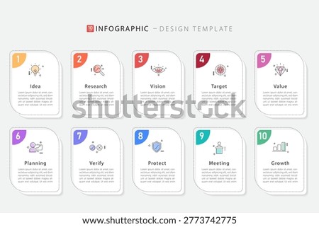 Infographic 10 step timeline journey, calendar Flat simple infographics design template. presentation graph. Business concept with 10 options, number vector illustration.