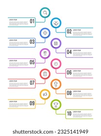 Plantilla de diseño de 10 pasos o opciones de infografía. Cronología del éxito. Ilustración vectorial.