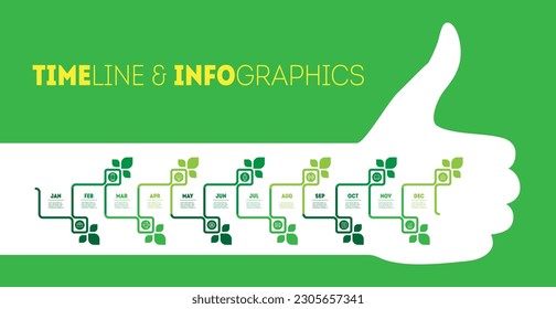 Infographic with 12 parts and silhouette of thumb up.