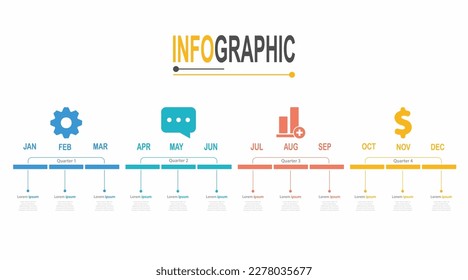 Infographic 12 steps Timeline in 1 year template business data illustration