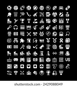 Infographic 1-bit pixel art icons set for app. Sport, game, musical instrument, download and data. Design for logo, sticker, web, badges and patches. Isolated vector illustration.
