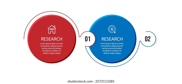 infographic 2 interconnected parts with circle shapes related to lines and colors and there are icons for your business