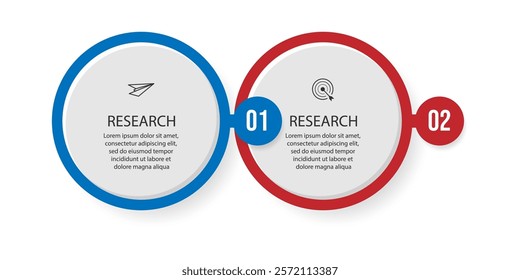 infographic 2 interconnected parts with circle shapes related to lines and colors and there are icons for your business