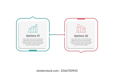 Infographic 2 options comparing profit and loss data of business. Plan, Strategy, Data, Report and Presentation. Vector illustration.