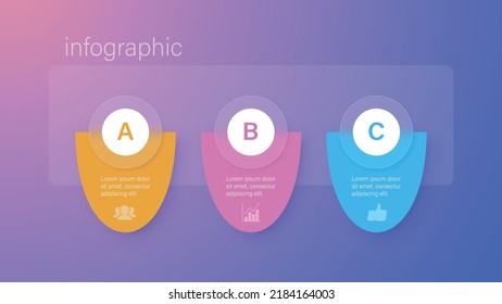 Infographic for 2 options, vector gradient design with realistic frosted glass, glassmorphism effect