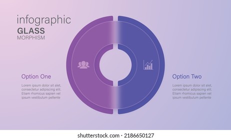 Infographic for 2 options, vector gradient design with realistic frosted glass, glassmorphism effect
