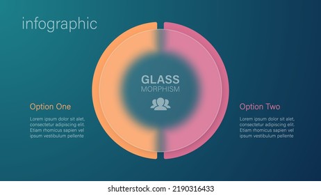 Infographic for 2 options, vector gradient design with realistic frosted glass, glassmorphism effect