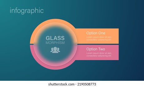 Infographic for 2 options, vector gradient design with realistic frosted glass, glassmorphism effect