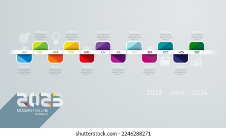 Infographic 2023 template for business. Modern  Timeline diagram calendar and 4 quarter topics, Can be used for vector infographics, flow charts, presentations, websites. 