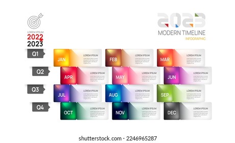 Infographic 2023 template for business. Modern  Timeline diagram calendar and 4 quarter topics, Can be used for vector infographics, flow charts, presentations, websites. 