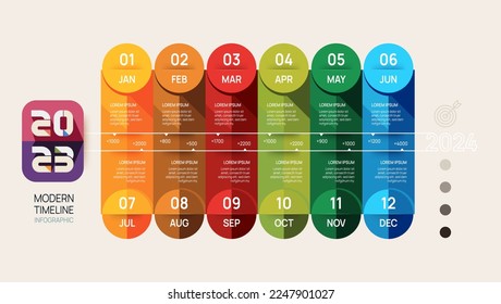 Infographic 2023 template for business. Modern  Timeline diagram calendar and 4 quarter topics, Can be used for vector infographics, flow charts, presentations, websites. 