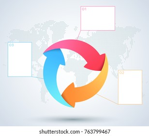 Infographic 3 Arrow Business Diagram With World Map
