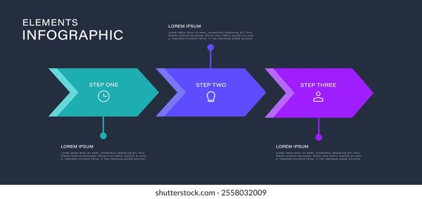 Infographic 3 dots with right arrow horizontal line for presentation slide
