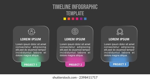 Infografik für 3 Optionen, Vektordesign mit realistischem Glasfrost, Glasmorphismus-Effekt