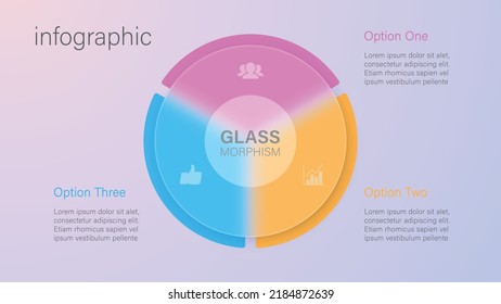 Infographic for 3 options, vector gradient design with realistic frosted glass, glassmorphism effect