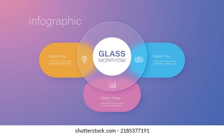 Infographic for 3 options, vector gradient design with realistic frosted glass, glassmorphism effect