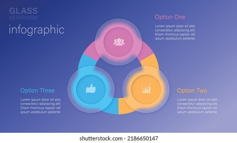 Infographic for 3 options, vector gradient design with realistic frosted glass, glassmorphism effect