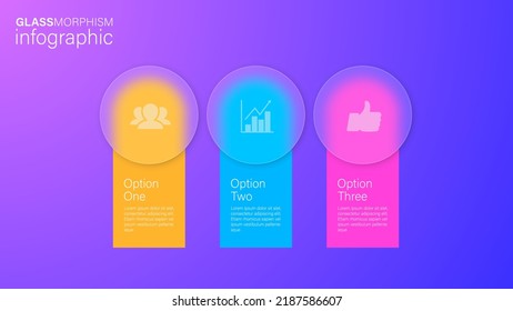 Infographic for 3 options, vector gradient design with realistic frosted glass, glassmorphism effect