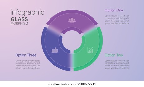 Infographic for 3 options, vector gradient design with realistic frosted glass, glassmorphism effect