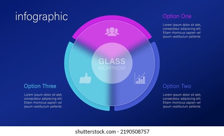 Infographic for 3 options, vector gradient design with realistic frosted glass, glassmorphism effect