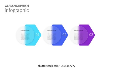 Infographic for 3 options, vector gradient design with realistic frosted glass, glassmorphism effect