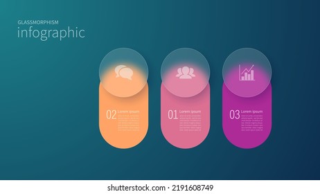 Infographic for 3 options, vector gradient design with realistic frosted glass, glassmorphism effect