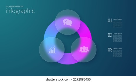 Infographic for 3 options, vector gradient design with realistic frosted glass, glassmorphism effect