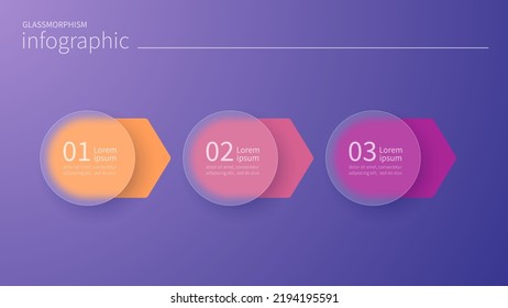 Infographic for 3 options, vector gradient design with realistic frosted glass, glassmorphism effect