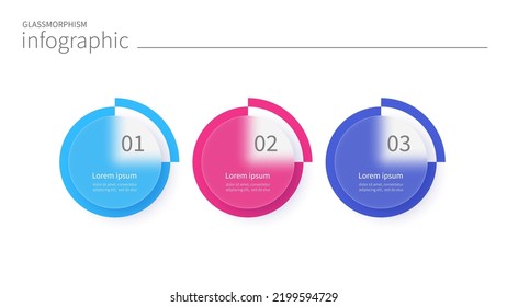 Infographic for 3 options, vector gradient design with realistic frosted glass, glassmorphism effect