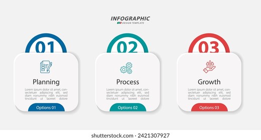 Infographic 3 Step timeline journey, calendar Flat simple infographics design template. presentation graph. Business concept with 3 options, vector illustration.