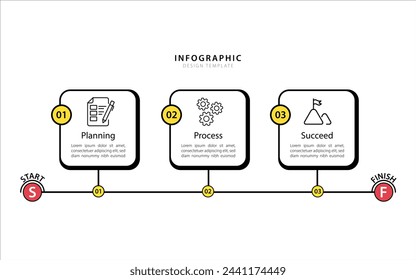 Infographic 3 Step timeline journey, calendar Flat simple infographics design template. presentation graph. Business concept with 3 options, vector illustration.