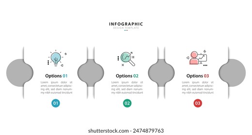 Infographic 3 Step timeline journey, calendar Flat simple infographics design template. presentation graph. Business concept with 3 options, vector illustration.