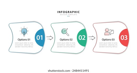 Infografía Viaje en línea de tiempo de 3 pasos, calendario Plantilla de diseño de infografías simples planas. Concepto de negocio con 3 opciones, Ilustración vectorial.