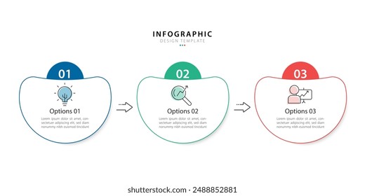 Infografía Viaje en línea de tiempo de 3 pasos, calendario Plantilla de diseño de infografías simples planas. Concepto de negocio con 3 opciones, Ilustración vectorial.