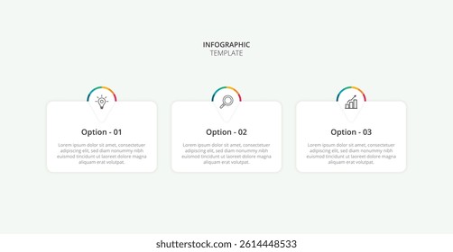 Infographic 3 Step timeline journey. Presentation graph, flat simple infographics design template. Clean timeline infographic design template with 3 options. Vector for presentation