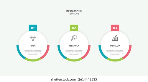 Infographic 3 Step timeline journey. Presentation graph, flat simple infographics design template. Clean timeline infographic design template with 3 options. Vector for presentation
