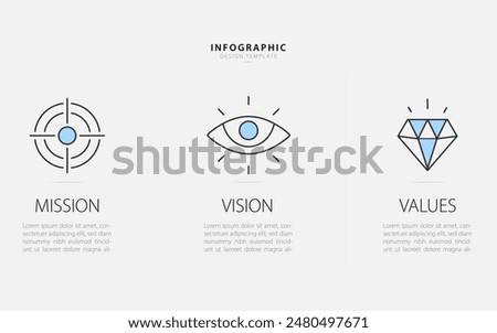 Infographic 3 Step timeline journey, calendar Flat simple infographics design template. Mission, vision and values concept with 3 options, vector illustration.