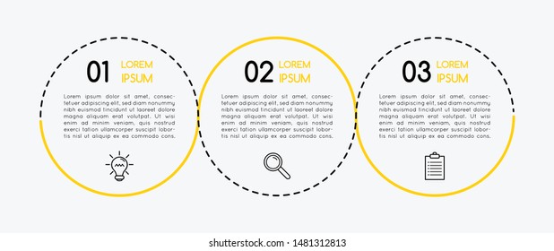 Infographic with 3 steps. Circle diagram. Vector