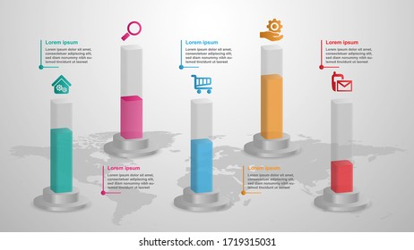 Infographic 3d bars business concept with 5 options