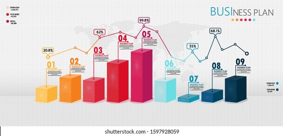 Infographic 3D elements or diagrams of education businesses can be used in teaching and learning 9 step.