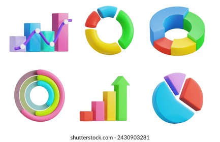 Infographic, 3d icon set. Statistics, analytics and visualization. Business diagrams and graphs. Pie chart. 3D object on a transparent background