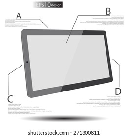 infographic 3d smart tablet with grayscale monochrome