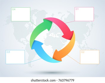 Infographic 4 Arrow Business Diagram With World Map